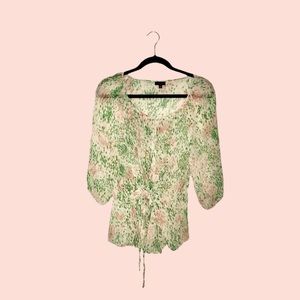 Talbots Blouse- Sheer Floral Pink/Green/White -Size 8P
